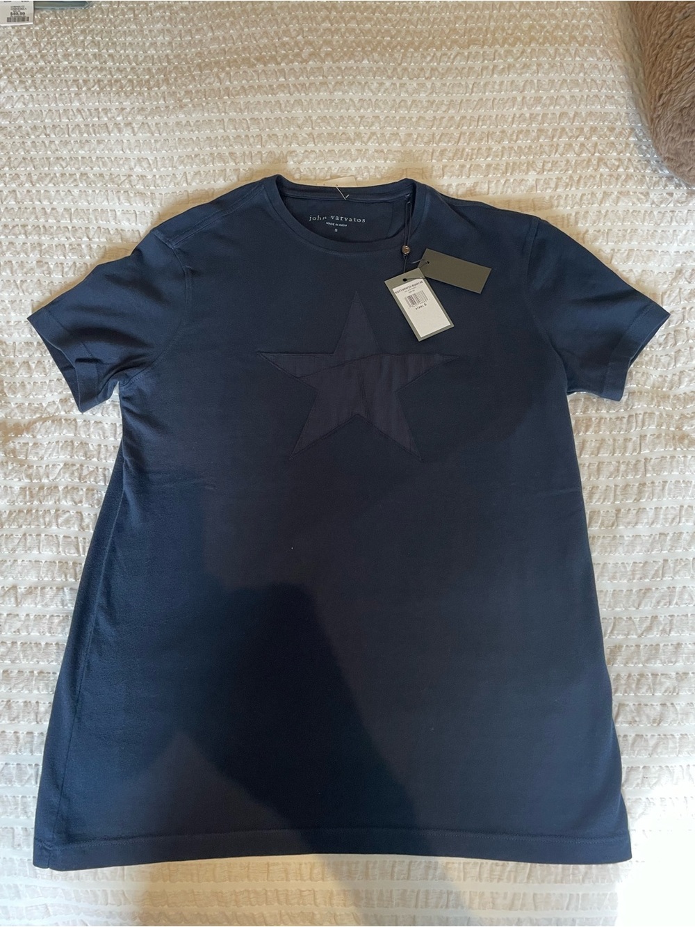 John Varvatos Navy Short-Sleeve Crew with Tone-on-Tone Star